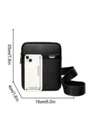 1pc Men s Oblique Shoulder Bag Side Pockets Messenger Bag Casual Square Bag Multifunctional For Commuting PU Leather Minimalist Style Black Bag Gift For Boyfriend