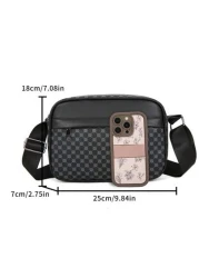 New Black PU Printed Sophisticated Men Sling Bag Dark Style Small Pouch Bag For Business Commute Travel Phone Holder Fashion Casual Outdoor Fitness Cycling Street Shoulder Bag Gift Adjustable Strap Zi