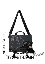 Fabric Material Large Capacity Casual Vacation Graffiti Chain Shoulder Bag For Men Punk Style Casual Bag With Pendant