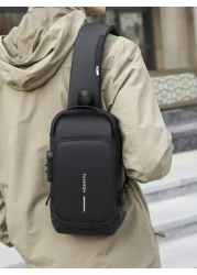 حقيبة دراجة نارية جديدة مع قفل بكلمة مرور، حقيبة مضادة للسرقة للرجال تُرتدى على الصدر ذات واجهة USB، للرياضة وا