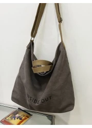 peach tree 1pc Peach Tree Fashion Simple Letter Print Large Capacity Lightweight Fit 12 Inch Tablet Bag For Men Retro Canvas Solid Color Crossbody Bag Christmas Men Bag Vacation Travel Essentials Dad