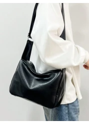 Casual Fashion Men Minimalist PU Water Proof Crossbody Bag With Wide Strap Square Shape And Single Compartment For Daily Commute Or Traveling Sling Bag Work Weekend Camping Black Bag Hiking Large Capa