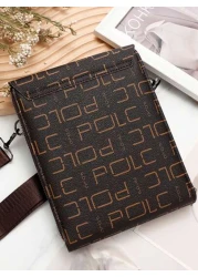 POLC Business Floral Print Men s Messenger Bag For Commuting Fashion Letter Flap Small Card Holder Phone Pouch PU Leather Large Capacity One Shoulder Bag Hanging Bag Small Square Bag Double Zipper Pho