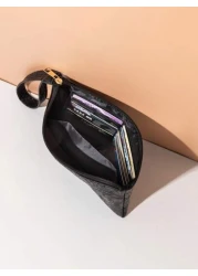 حقيبة يد مزخرفة بنقشة جلدية، حقيبة معصم بسيطة، حامل بطاقات سعة كبيرة، متعددة الاستخدامات للاستخدام اليومي وا