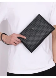 Braiding Style Men PU Leather Wallet Purse Money Credit Card Holders Men Wallet Money Bag Business Casual Handbag Wristlet Bag Underarm Bag Envelope Bag Square Bag Student Travel Winter Large Capacity