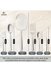 LIFE SMILE Cutlery Set, 18/10 Pure Stainless Steel Flatware Set with Stand, Rust Proof &amp; Fade Proof Dinnerware Set (MATTE SILVER, 88 Pieces)