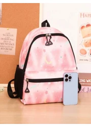 1pc Backpack Nylon Zipper Closure New Cute Schoolbag Dreamy Colored All Match Backpack Cartoon Backpack Suitable For Daily Outings Outings Perfect Gift For Boys And Girls