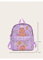 1pc Cute Capybara Backpack Cartoon Animal Print Casual Style Back To School Backpack With Zipper Closure And Adjustable Shoulder Straps Suitable For Campus And Travel