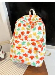 1 Pc Casual Maple Leaf Print Double Shoulder Backpack Zipper Closure Adjustable Straps School Bag Lightweight Student Bag Casual Daypack Large Capacity Backpack With Laptop Compartment Bookbag For Stu