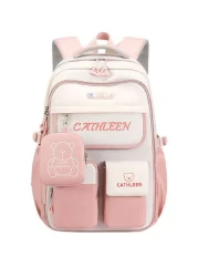 1pc Large Capacity Multi Pocket School Backpack For Girls Cartoon Bear Purple Backpack Outdoor Travel Bag With Coin Pocket Padded Shoulder Strap Fashion Versatile Polyester Suitable For Teenage Girls