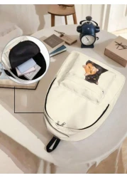 قطعة واحدة حقيبة ظهر صغيرة مطبوع عليها قطة كيوت، مزودة بسحاب إغلاق، جيوب، حقيبة ظهر عصرية للأولاد والبنات، من