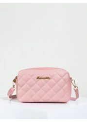 Quilted Zipper Square Bag Metal Letter Decor Shoulder Bag Adjustable Fashionable Girls Crossbody Bag Casual Phone Pouch