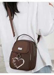 1pc Girl s Girl s Nylon Shoulder Bag With Heart And Butterfly Pattern Casual Mini Crossbody With Adjustable Strap Multi Layer External Headphone Hole Solid Color Secure Zip Closure Small Crossbody Bag