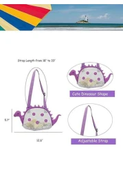 Colorful Dinosaur Shaped Beach Bag For Youngsters Lightweight Foldable With Adjustable Strap Mesh Pocket Zip Closure Dinosaur Shaped Beach Bag Outdoor Storage Bag Cute Travel Shoulder Bag Dinosaur Sha