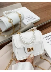 1pc Pu Twist Lock Fashion Sweet Princess Style Dopamine Color Matching Solid Color Handbag Niche Design Play Comfortable Chain Smooth And Versatile Not Picky Shoulder Crossbody Bag Suitable For Daily