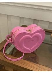 1pc A Cute And Fresh Style Heart Shaped Crossbody Bag Made Of Pu Material With Zipper Closure Adjustable Shoulder Strap And Large Capacity It Is Suitable For Teenagers Whether It Is For Students Daily