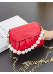 قطعة واحدة حقيبة كتف منسدلة بسلسلة اللؤلؤ الأنيقة المصنوعة من ال- PU المُبرمة بإتقان وبتصميم متناسق عالي الجود