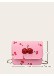 Fresh Cherry Print Mini Small Bag Foreign New Summer Cute Sweet Mini Lipstick Bag Chain Crossbody Headphone Bag Shoulder Bag Korean Fashion Crossbody Bag