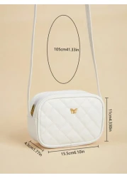 1pc Girls Metal Bowknot Diamond Grid Stitching Simple Versatile Lightweight Shoulder Crossbody Bag