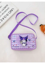 Sanrio قطعة واحدة حقيبة كتف صليب صغيرة للبنات بتصميم Kuromi وCinnamoroll من جلد البولي يوريثان، حقيبة مربعة للأطفال