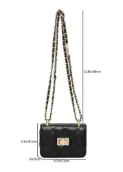 1PC New Mini Square Bag Girl Handbag Diamond Pattern Stitching Shoulder Bag Woven Chain Bag Flip Small Bag Cute Diagonal Cross Body Bag Accessories Bag