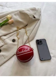 Mini Kids Shoulder Bag Unisex Basketball Patterned Crossbody Bag With Chain Strap Cute And Versatile Bag For Baby Outings