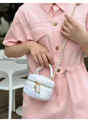 1pc Bucket Bag Diamond Bag High End Parent Child Handbag Fashionable Personalized Multifunctional Bag Cartoon Cute Flower Sequin Chain Handbag Niche Design Shoulder Crossbody Suitable For Shopping Tra