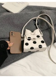 1 قطعة حقيبة شفاه صغيرة أنيقة وجميلة ذات نقوش دائرية فرنسية عصرية ذات حمالة واحدة وحمل متقاطع، مناسبة للفتيات