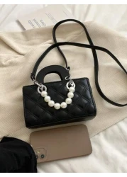 حقيبة يد ذات شريط سلسلة مطرزة بأسلوب أوروبي وأمريكي مزينة باللؤلؤ، حقيبة كتف صغيرة