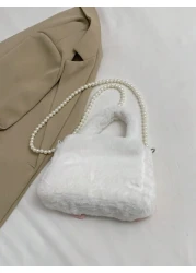 1 Pc Cute Mini Kids Pink Big Bow Soft Plush Handbag Fall Winter Pearl Shoulder Strap Crossbody Bag Lightweight Square Bags For Girls Students For Festivals Vacation Holiday Fashion Accessory