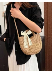 1pc Girls Vacation Style Drawstring Pockets Shoulder Handbag Casual Crossbody Bag Suitable For Summer Vacation
