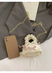 New Fashion Cloud Bag Mini Princess Bow Handbag Totes Crossbody Accessory Pouch Bow Decor Evening Bag