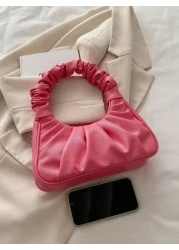 1pc Handbag Pu Magnetic New Style Pure Color Simple Ruffles Sweet Style Niche Design Fashion A Variety Of Colors Available Sufficient Capacity And Comfortable Touch Can Hold Mobile Phones Cosmetics An