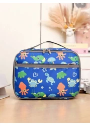 1 New Nylon Material Boy And Girl Cute Cartoon Pattern Lunch Bag Large Capacity Zipper Closure Fashionable And Casual Suitable For Daily Outings Travel And School