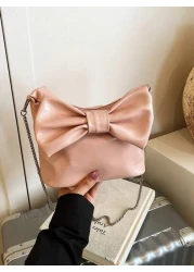 1pc Pu Sweet And Cute Princess Style Bow Solid Color Handbag Korean French Exquisite Aesthetic Niche Design Comfortable Chain Shoulder Messenger Bag Versatile Casual Highly Attractive Bag Suitable For