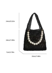 1pc Handbag Open Top Opening And Closing Niche Pearl Hollow Design Bag For Girl New Summer Fashion Braided Small Bag Casual And Versatile Beach Bag Suitable For Daily Outings And Vacations A Perfect G