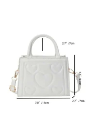 1pc Pu Zipper Opening And Closing Fashionable Small Fresh Love Indentation Handbag Korean Simple Solid Color Versatile Shoulder Messenger Bag Niche Design Comfortable Adjustable Shoulder Strap Versati