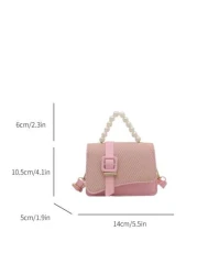 1pc Pu Fashion Splicing Pearl Chain Handbag Korean Princess Fashion Small Square Bag Flip Magnetic Buckle Closure Strap Decoration Niche Design Suitable For Daily Use When Shopping Sweet And Literary