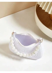 Mini Underarm Bag For Toddler Girls Pearl Decor Zipper Closure Handbag Lovely Gift Bag For Girls