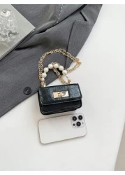 1pc Crocodile Pattern Jelly Bag Children s Handbag Coin Purse Pearl Crossbody Small Bag Exquisite And Fashionable Pearl Handbag Small Square Bag Suitable For Girls To Go Shopping Daily Use Attend Part