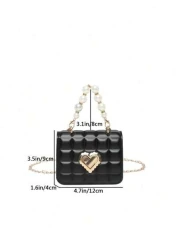 1pc Cute Sweet Messenger Bag Korean Style Fashion Coin Purse Solid Color Casual Pu Texture Small Square Bag Handbag Pearl Handle Chain Shoulder Strap Lock Buckle Fashion Chain Messenger Bag Fashion Pr