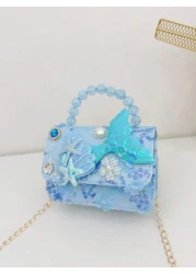 1pc Handbag Lace Flower Beaded Bag PU Sequin Mini Bag Girls Shoulder Bag Cute Fish Decor Pouch Accessory Snap Closure Coin Purse Suitable For Kids Travel Shopping Fashion Outfit Coin Purse Storage