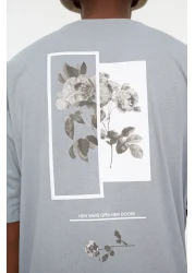  Collection Gray Floral PrinTed Wide CuT CoTTon T-Shirt - TMNSS21TS1223