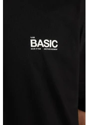  Collection تي شيرت قطني أسود كبير الحجم مطبوع عليه نص - TMNSS23TS00263