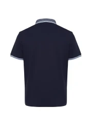  Collection Navy Blue Slim/Narrow Cut 100% Cotton Polo Neck T-Shirt Tmnss22Po00014