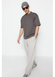  Collection تي شيرت بيكه مزخرف بشريط منسوج كبير الحجم/واسع القطع من أنثراسيت TMNSS23TS00079