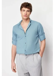  Collection Blue Slim Fit Cotton Shirt with Epaulettes - TMNSS20GO0189