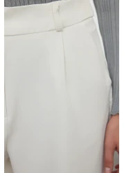  Collection High Waist Wide Leg Ecru Pleated Pants - Twoaw21Pl0076
