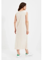  Modest فستان محبوك من القطن 100% باللونين الأسود والبيج الفاتح حزمة من قطعتين - TCTAW22UK0110