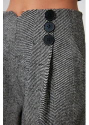  Collection Gray Button Detailed Wide Leg Woven Trousers TWOAW21PL0492